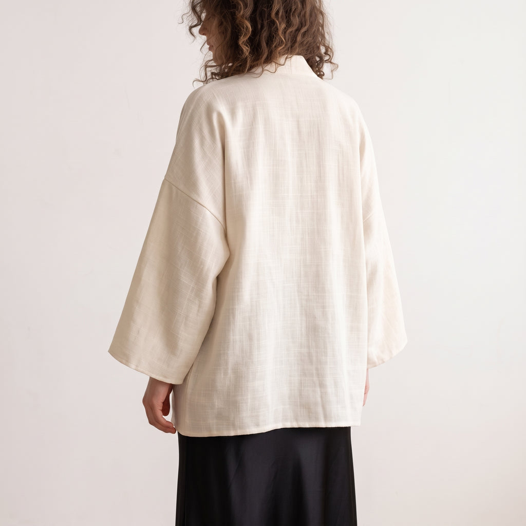 Kimono Eva Court en Lin Écru Naturel