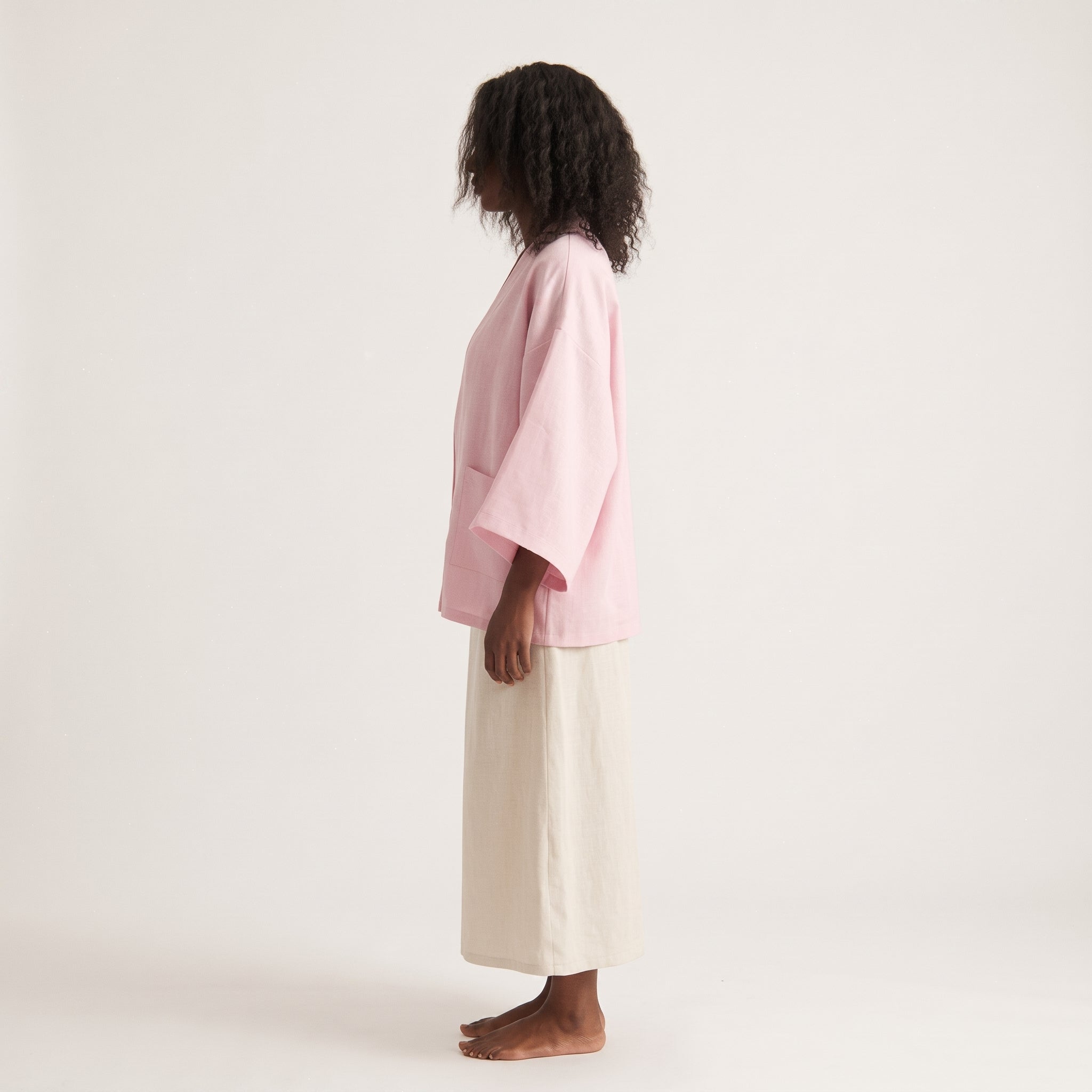 Kimono Eva Court en Lin baby pink