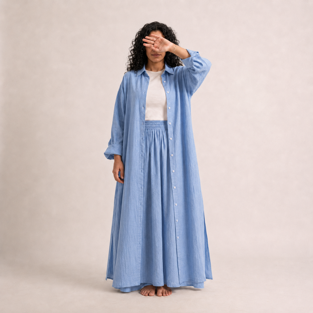 Ensemble TIFA en Lin Froissé Bleu