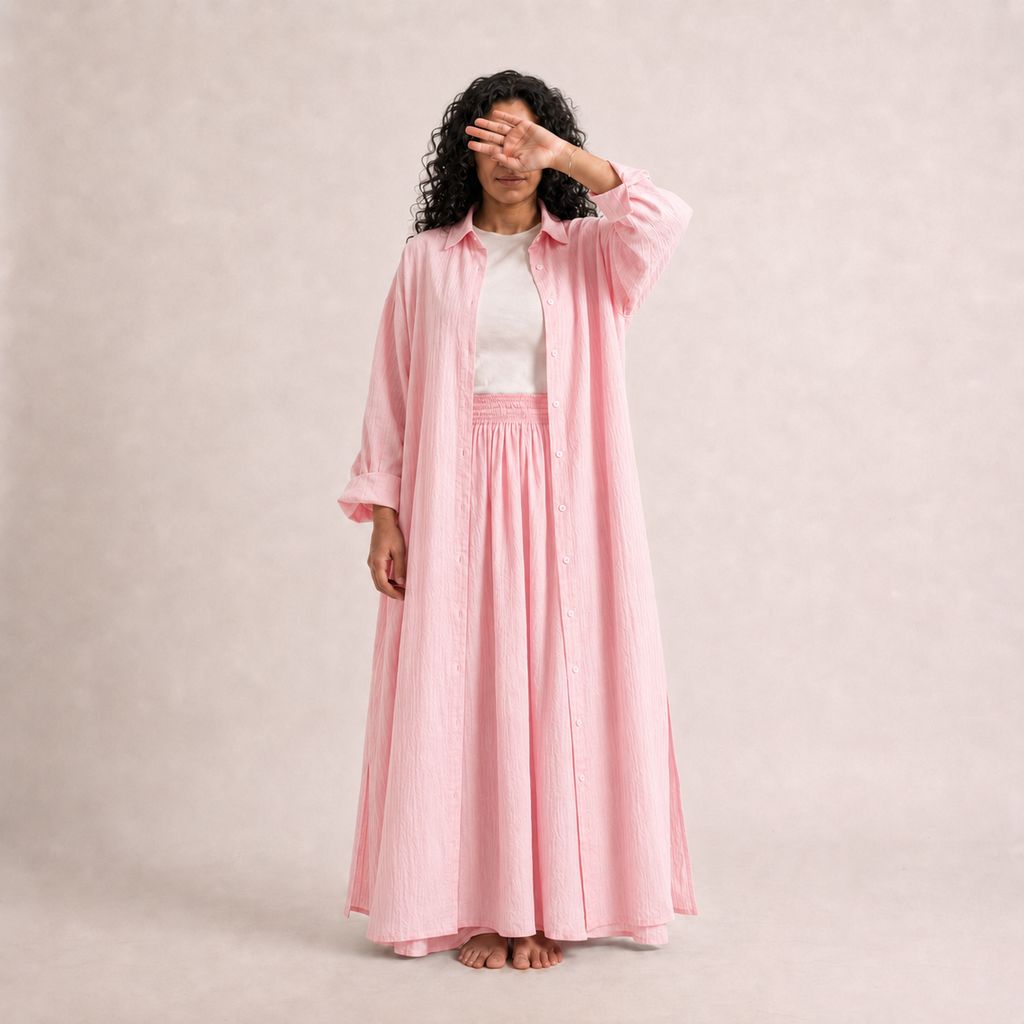 Ensemble TIFA en Lin Froissé baby pink