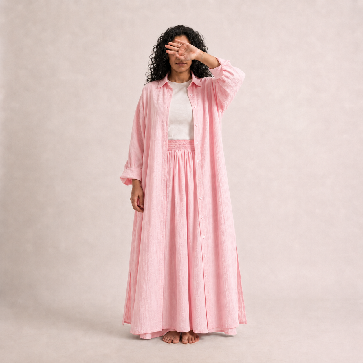 Ensemble TIFA en Lin Froissé baby pink